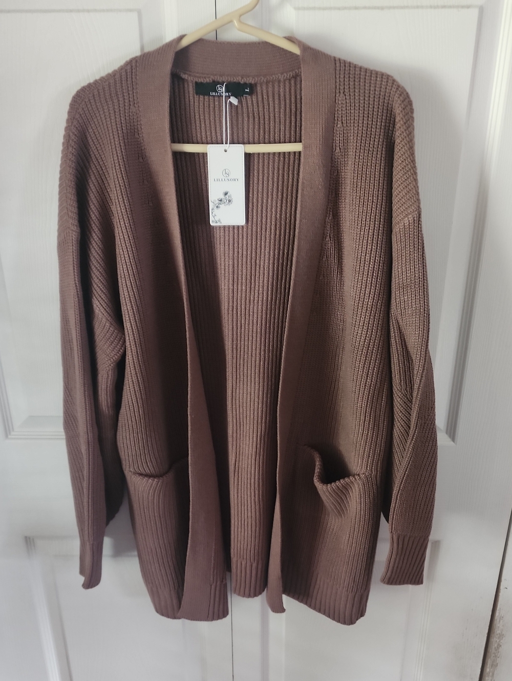 Lullababe Open-Front Ribbed Cardigan in Taupe